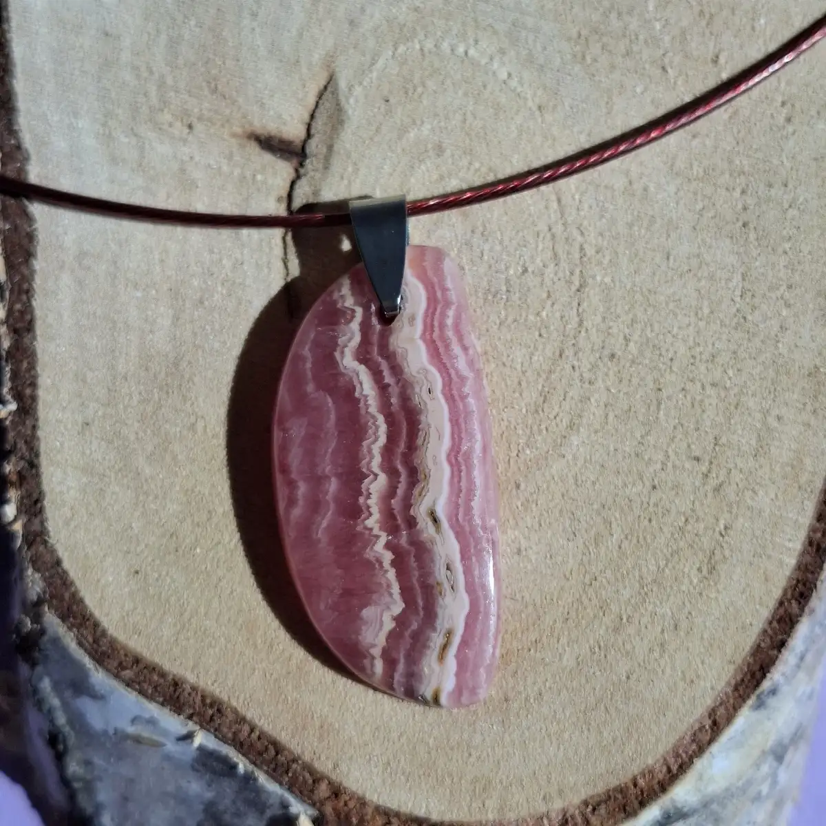 Pendentif Rhodochrosite naturelle – 25 × 17 mm