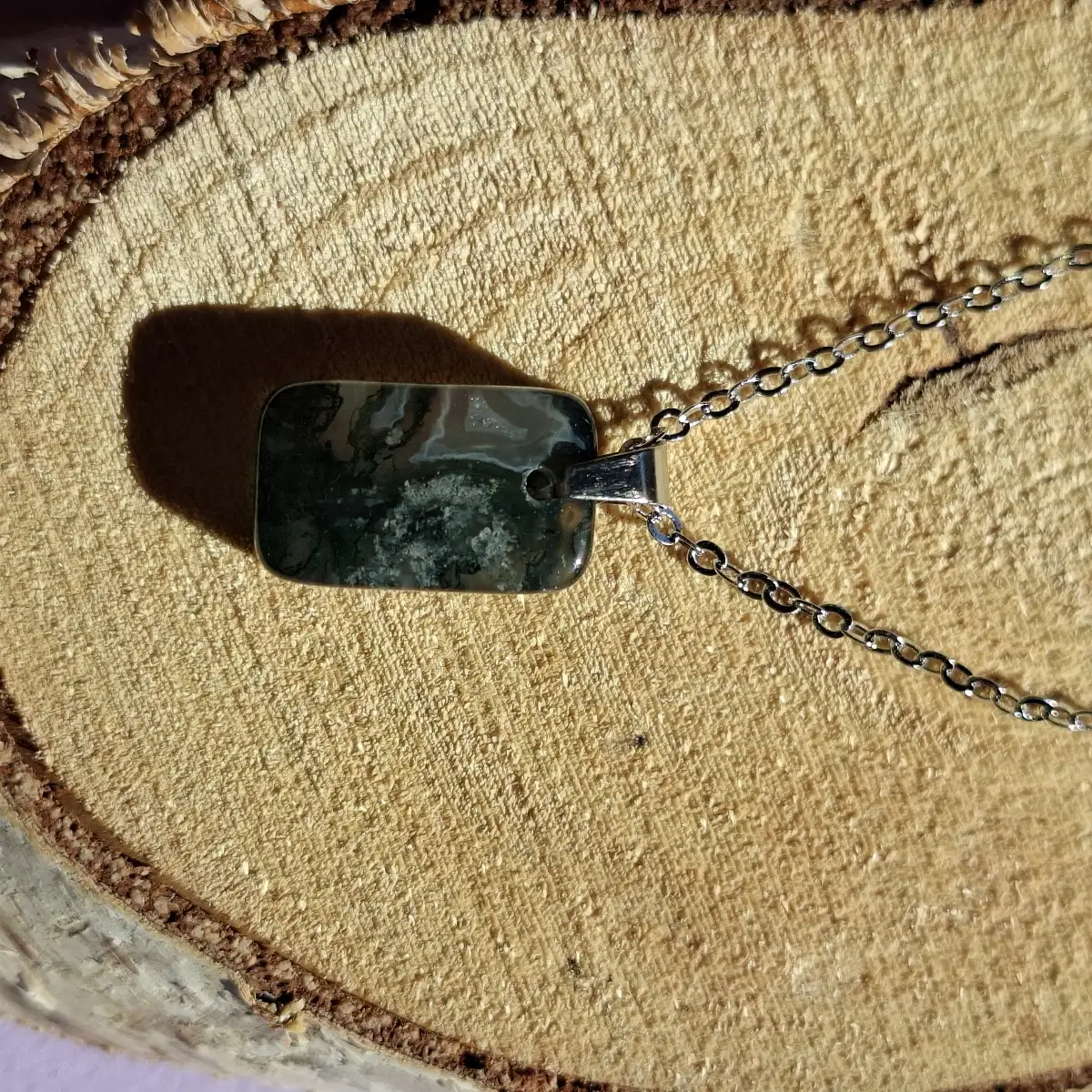 Pendentif en Agate Mousse Naturelle