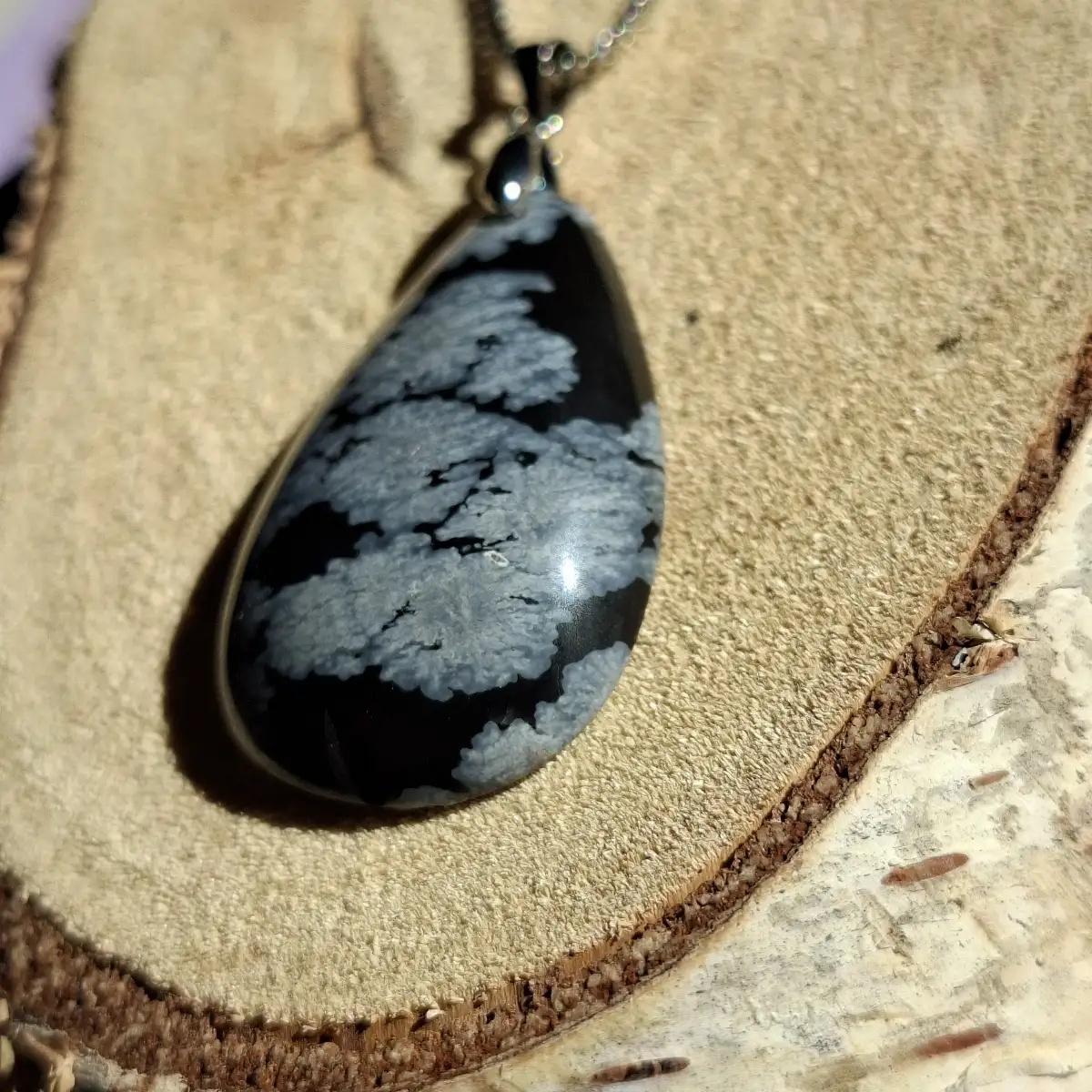 Pendentif en Obsidienne Flocon de Neige